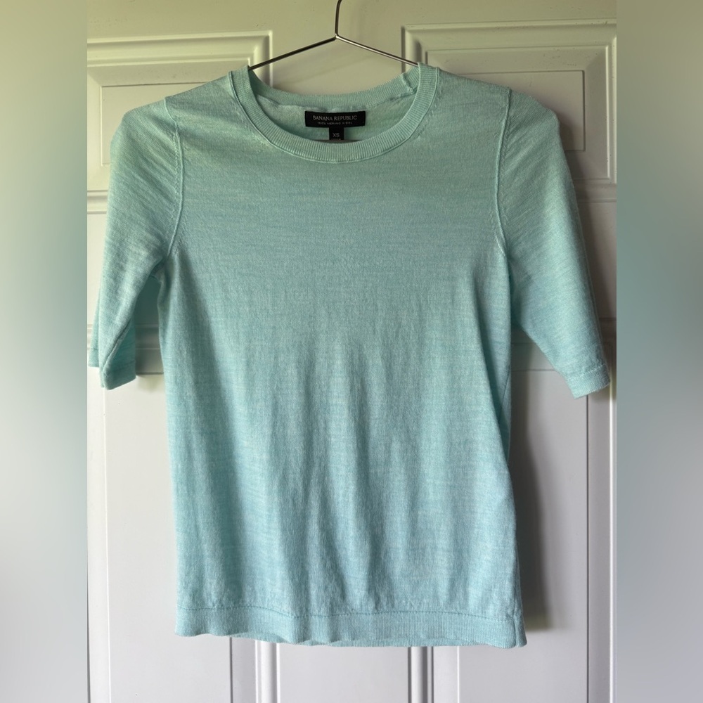Banana Republic Aqua 100% Merino Wool Short Sleeve Sweater Top